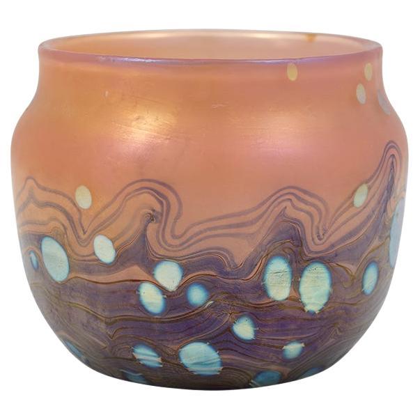 Vaso in vetro Loetz Cytisus Decorazione Blu Arancione Oro, circa 1902, Art Nouveau