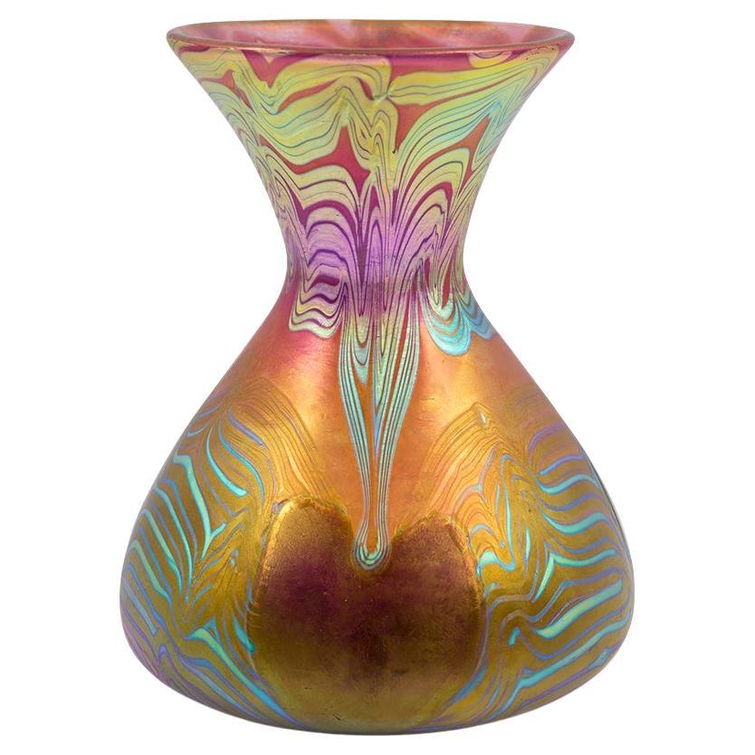 Glass Vase Loetz PG 3/492 Decoration circa 1903 Pink Green Blue Art Nouveau For Sale