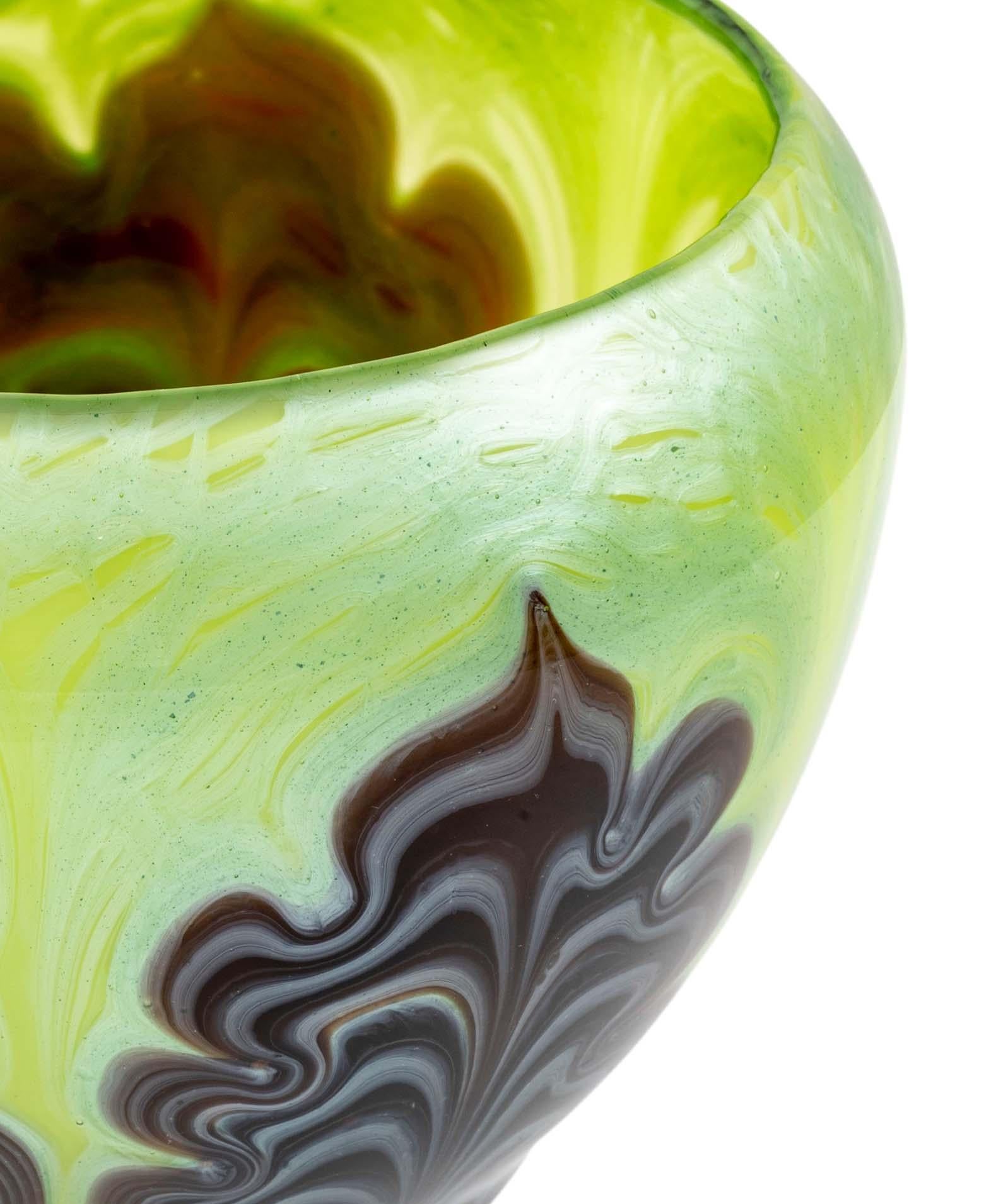 Glass Vase Loetz Titania Decoration circa 1909 Green Brown Austrian Jugendstil  1