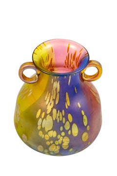 Vaso di vetro Loetz Tricolore Decorazione Blu Verde Rosso Giallo Jugendstil Austriaco