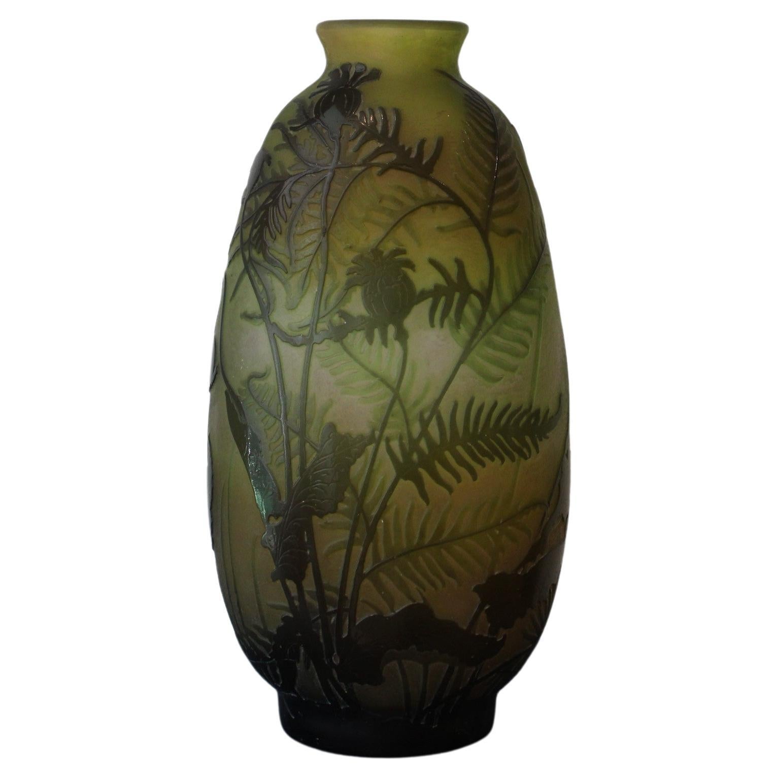 Glass Vase Signed Gallé, Art Nouveau, France 20th century 