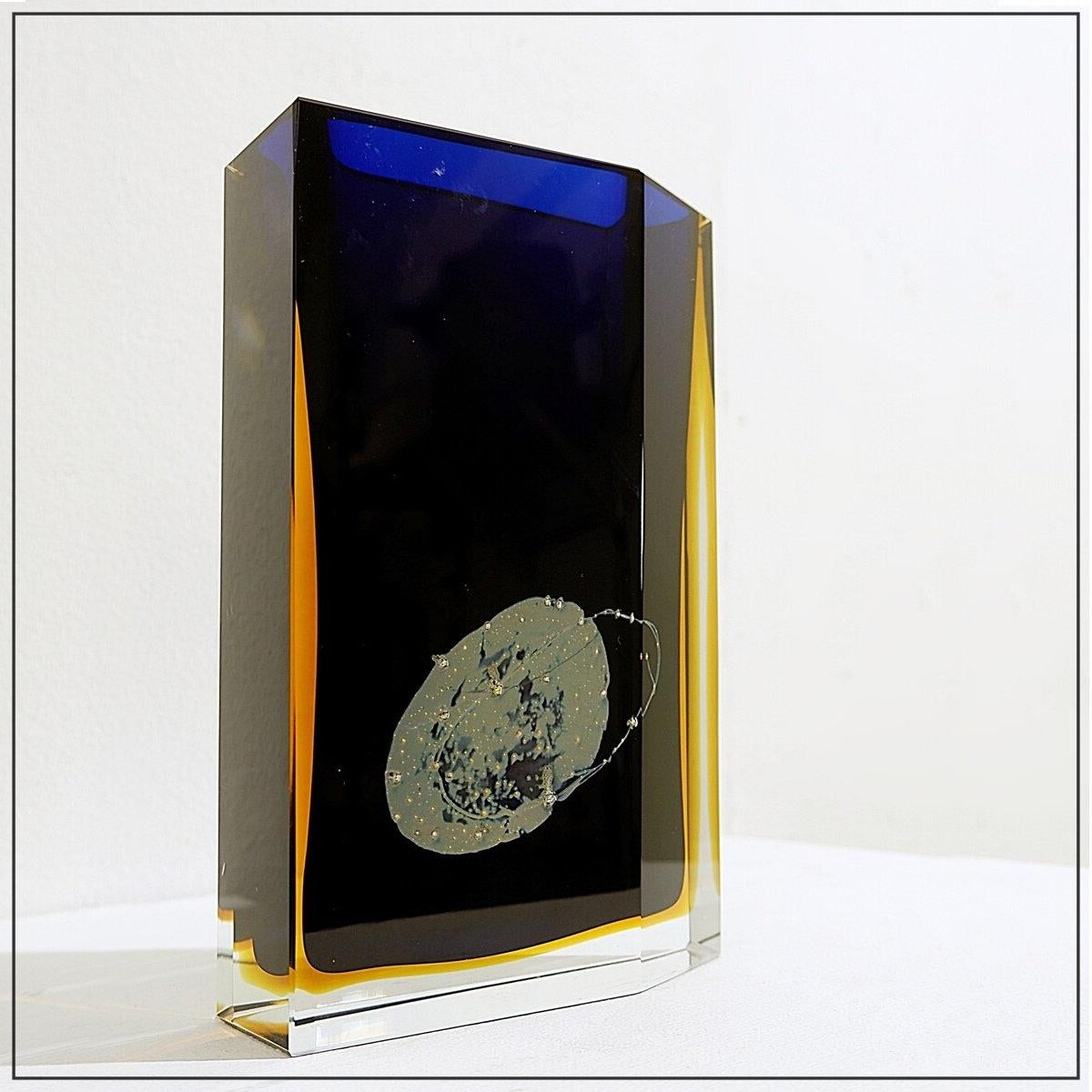20th Century Glass vase silver inclusions by Pavel Hlava for Exbor - Czech - 1960s For Sale