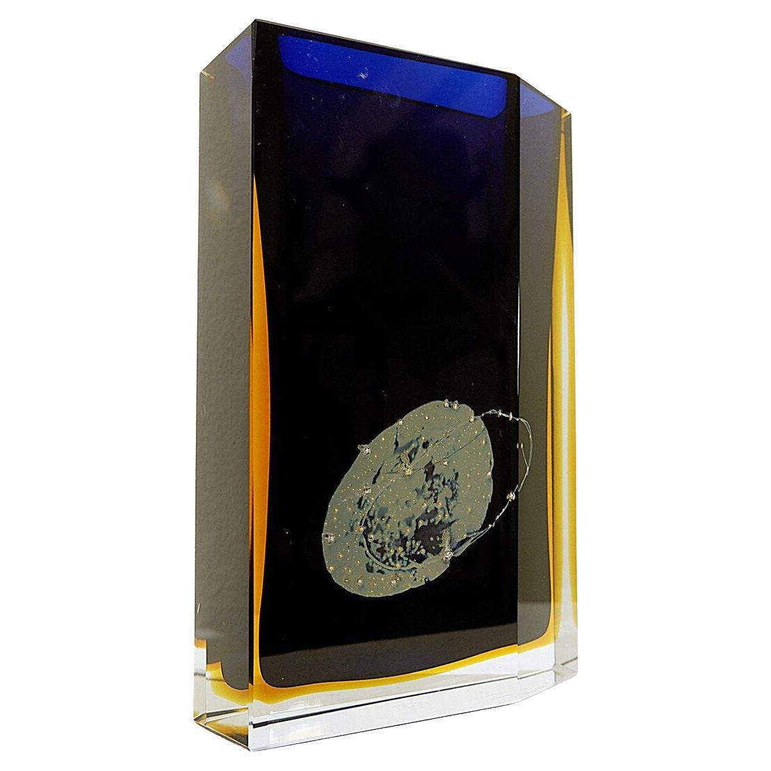 Glass vase silver inclusions by Pavel Hlava for Exbor - Czech - 1960s For Sale