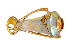 Glass Vase Tin Mounting Gilt Loetz Austrian Jugendstil Rainbow Colors circa 1900
