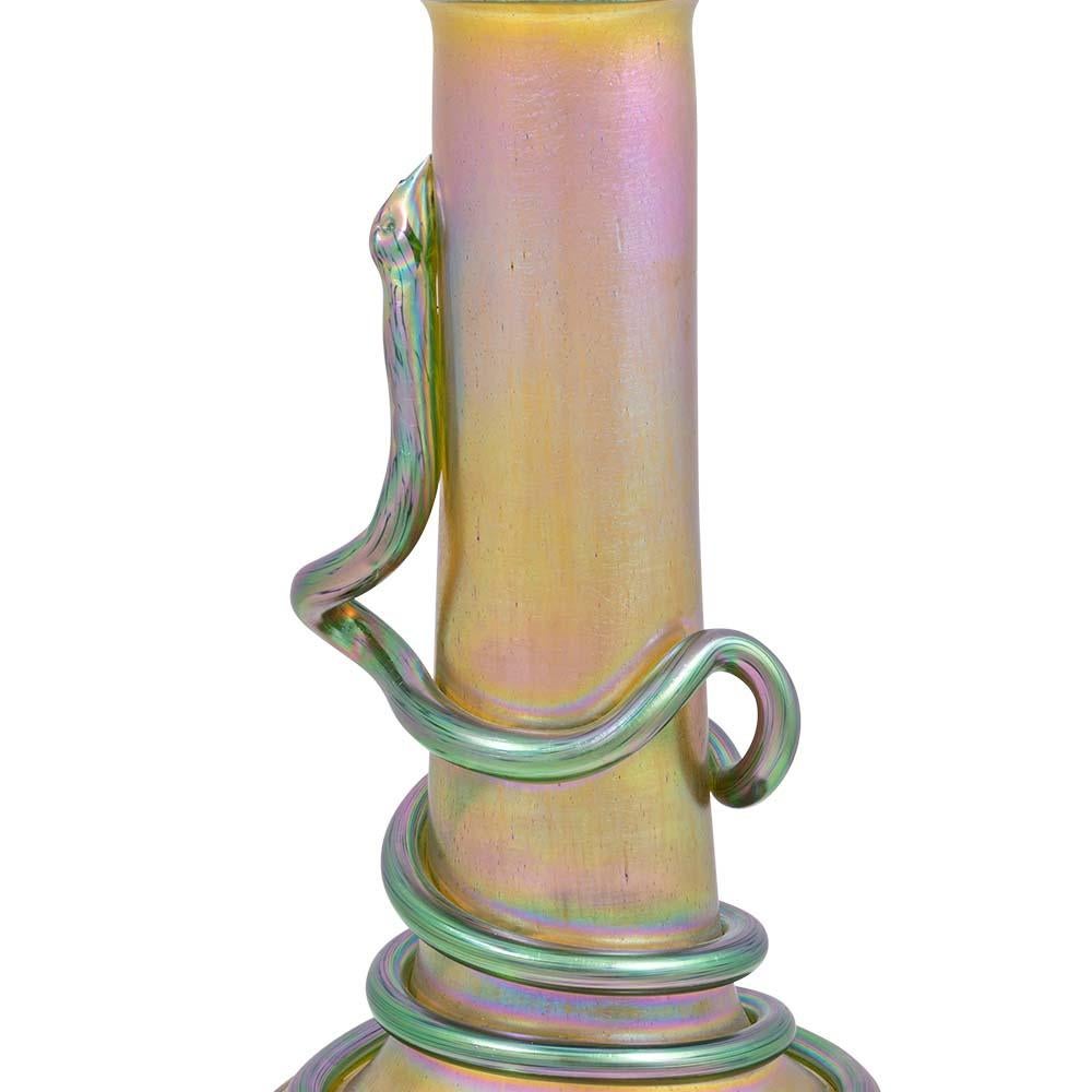 Early 20th Century Glass Vase with a Snake Loetz Bohemian circa 1903 Iridescent Yellow Green