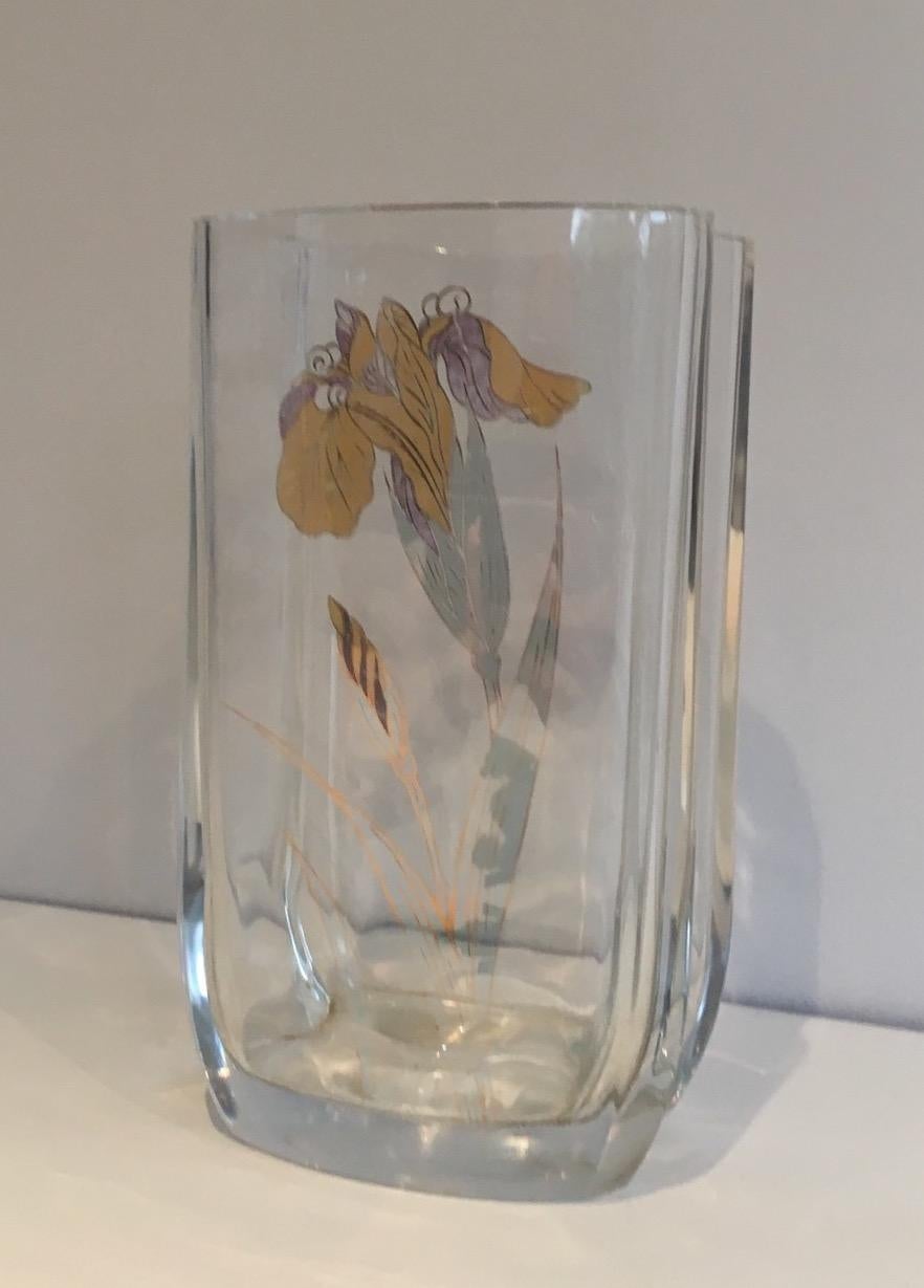 Late 20th Century Glass vase with Gilt Flower. French work. Circa 1970 For Sale