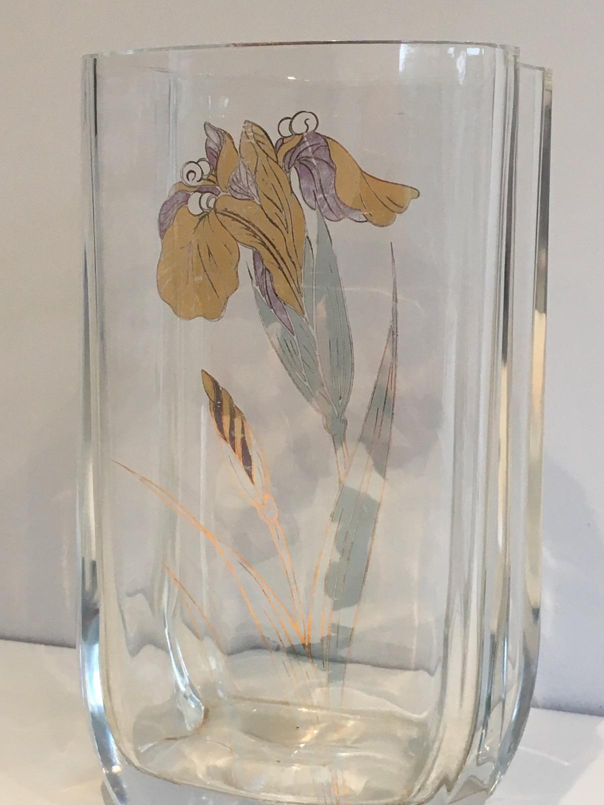 Glass vase with Gilt Flower. French work. Circa 1970 For Sale 1