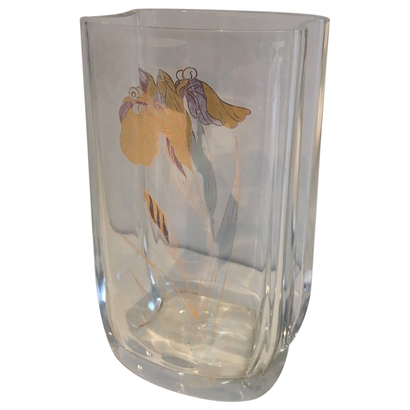 Vase en verre avec fleur dorée. Travail français. Circa 1970 en vente