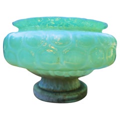 Glass vase with possible uranium glass interior, wooden base - Fenton?