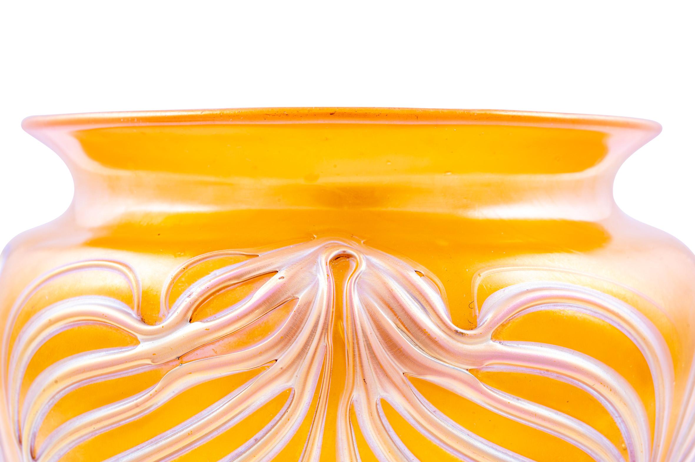 Glass Vase with Relief Applications Loetz Orange circa 1902 Austrian Jugendstil For Sale 4