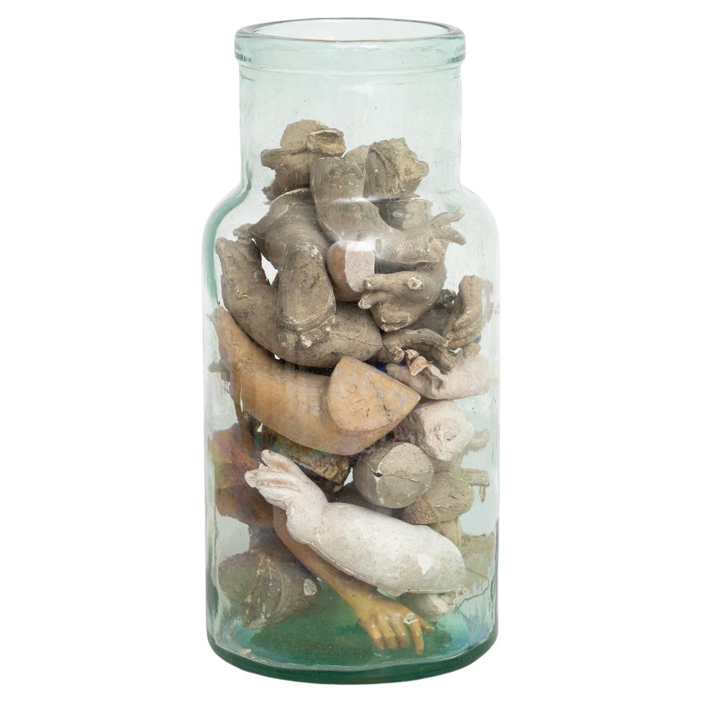 Glass Vase with Sculptural Objects – Unique and Mysterious Design For Sale
