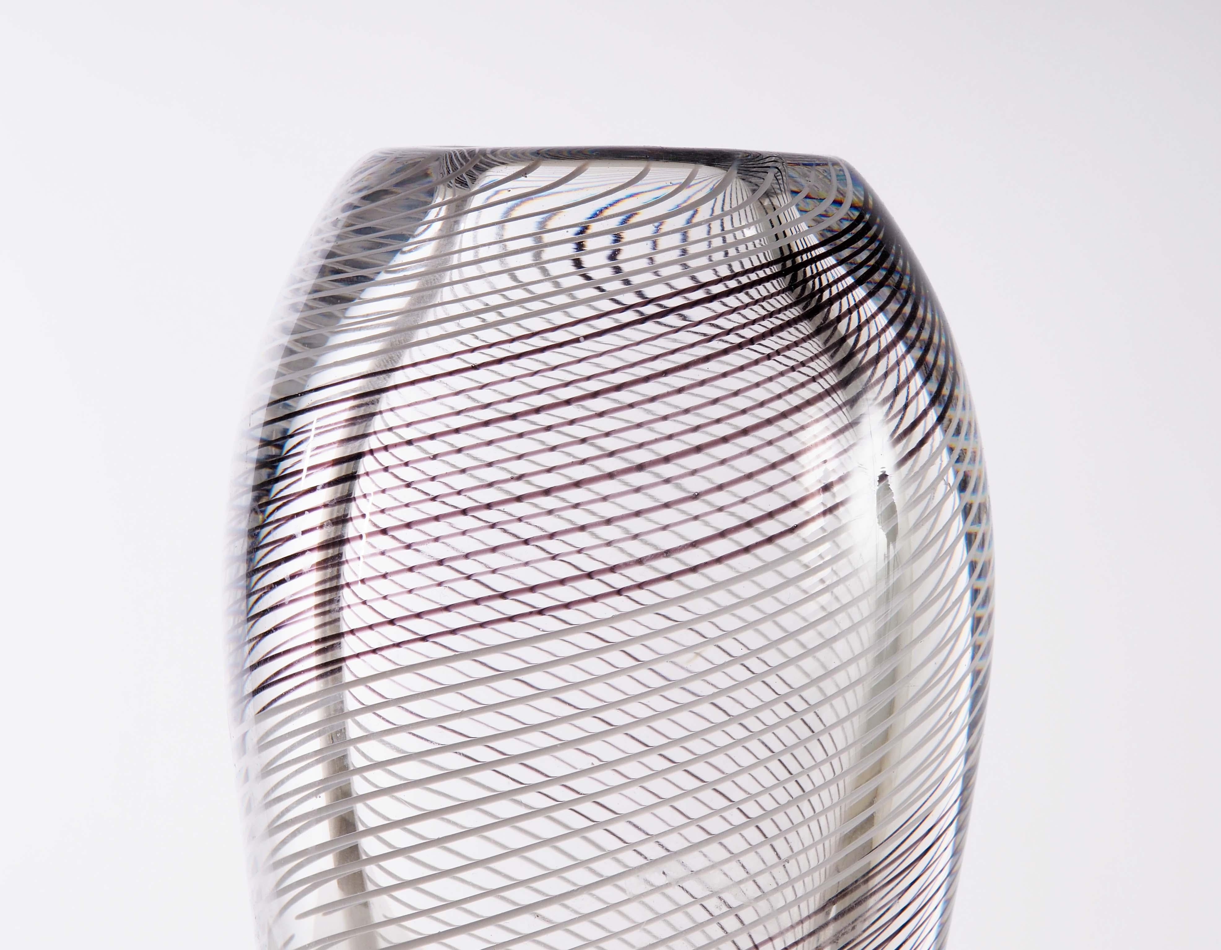 Swedish Glass Vase with Spiral Pattern by Vicke Lindstrand for Kosta, Sweden
