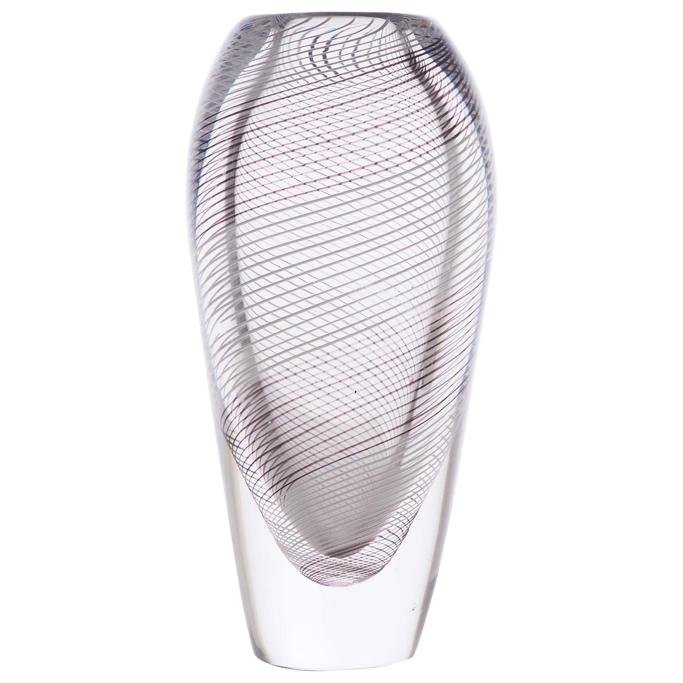 Glass Vase with Spiral Pattern by Vicke Lindstrand for Kosta, Sweden
