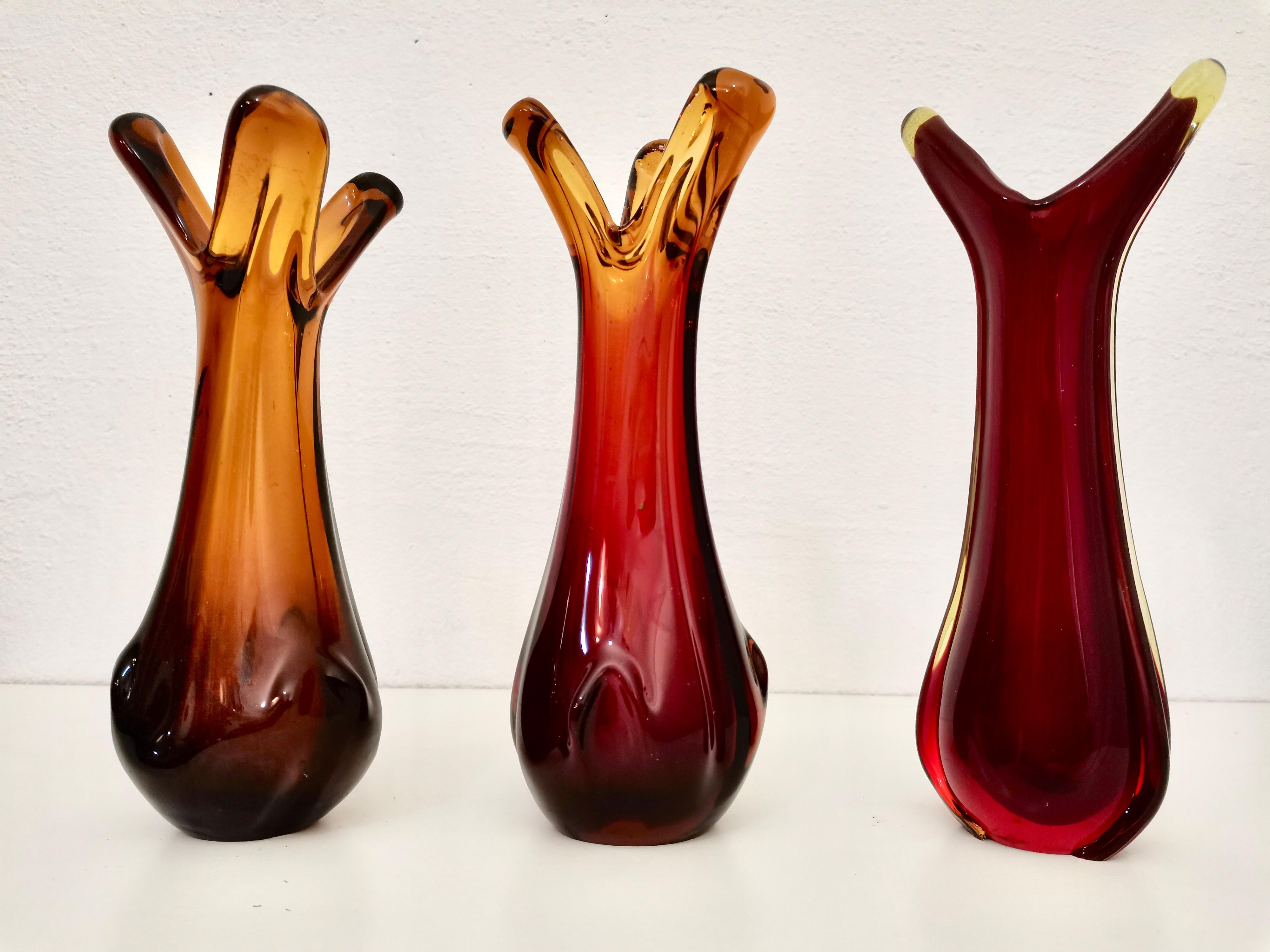 Slovenian Glass Vases, 1970s, Set of 3 For Sale
