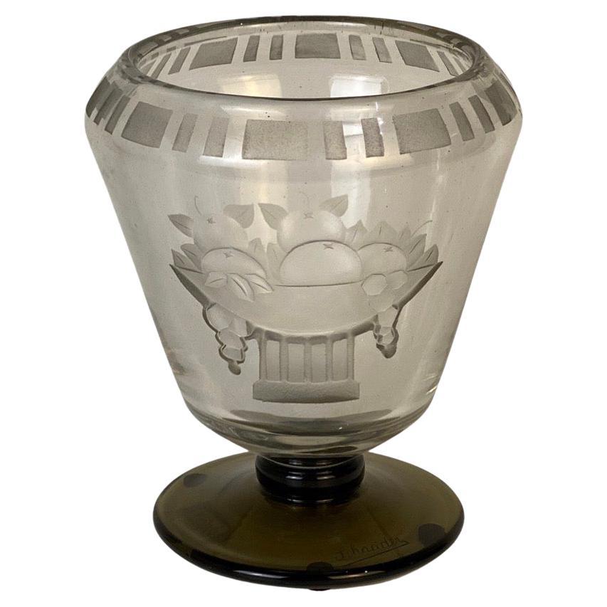 Art Deco Corbeille Glass Vase by Charles Schneider For Sale