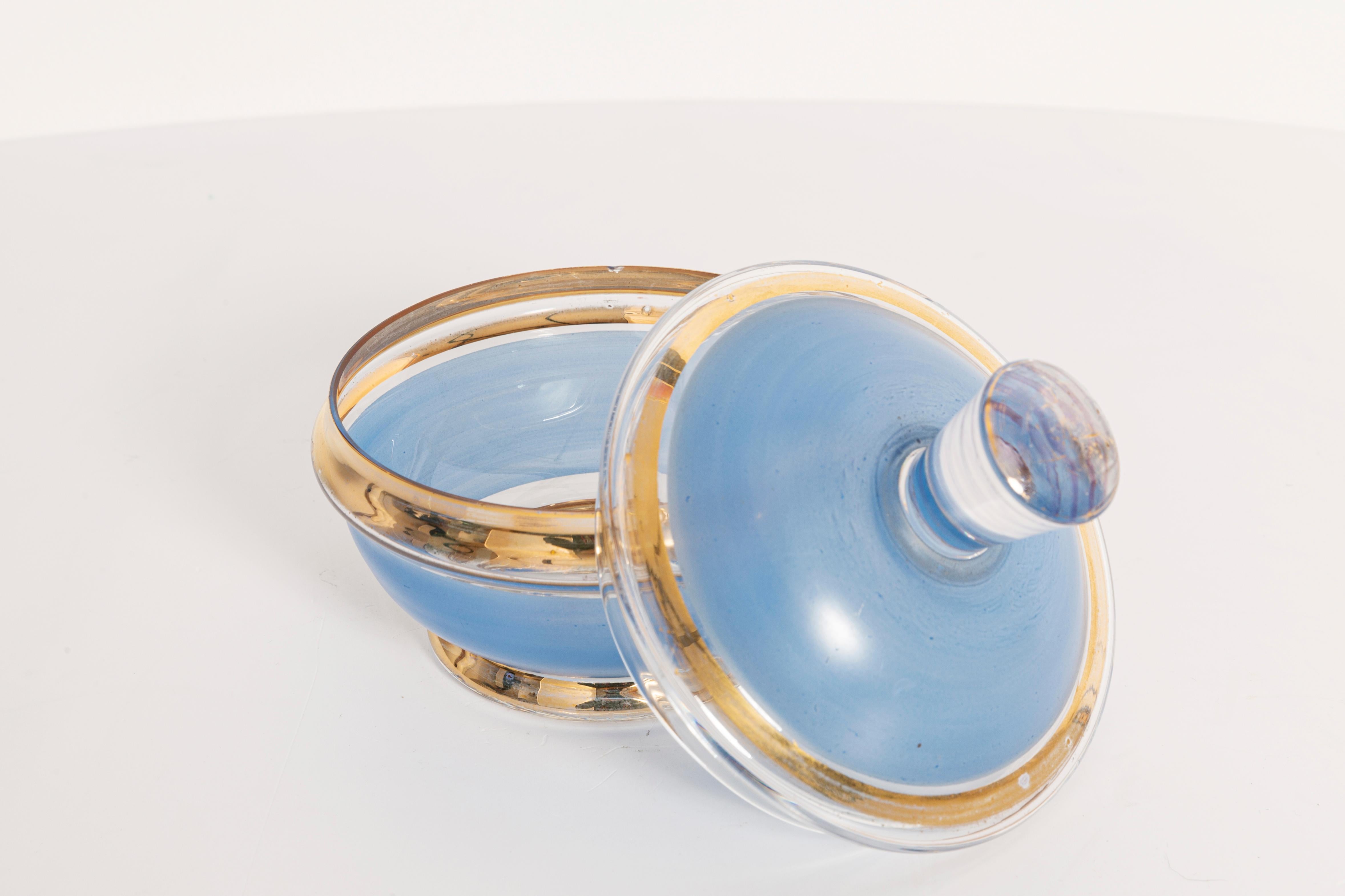 French Glass Vintage Baby Blue and Gold Bathroom Set, France, 1960s For Sale