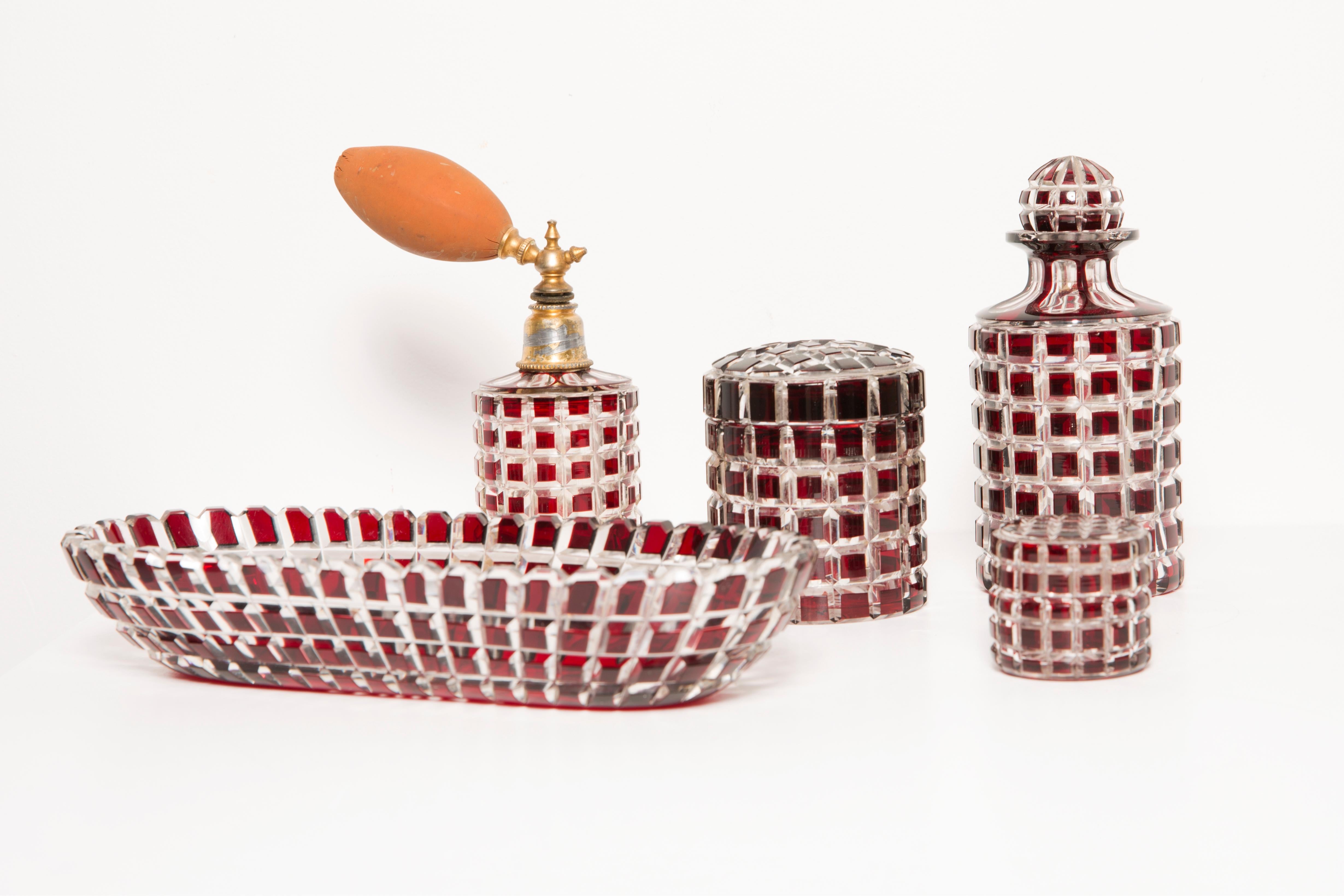 Glass Vintage Burgundy Red Cristal Bathroom Set, France, 1960s For Sale ...