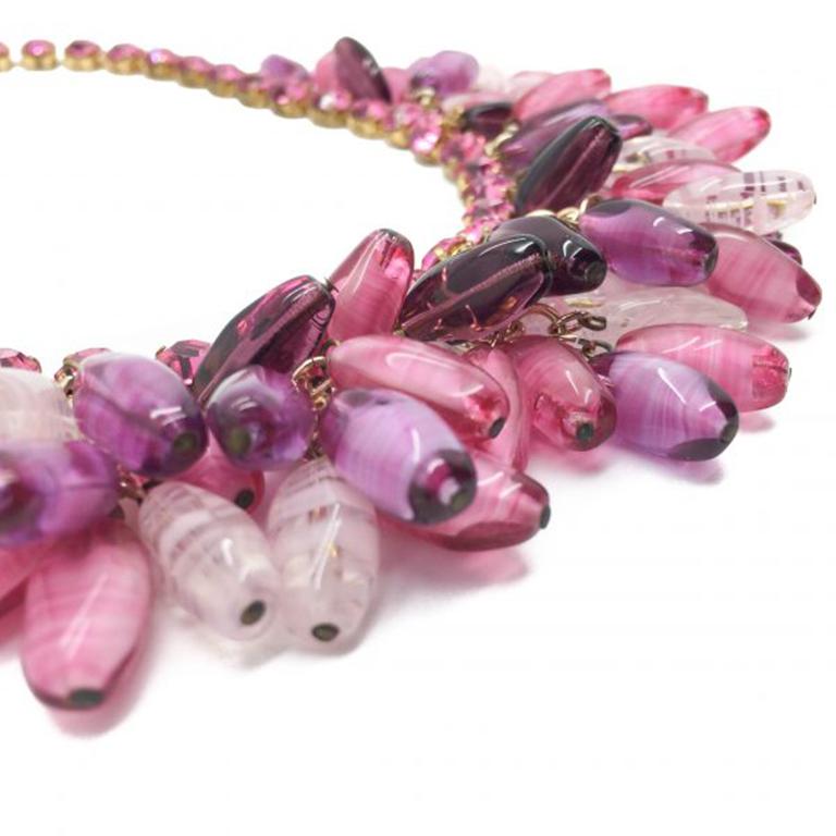 Vintage Art Glass & Crystal Pinks Cascade Collar 1950s In Good Condition For Sale In Wilmslow, GB