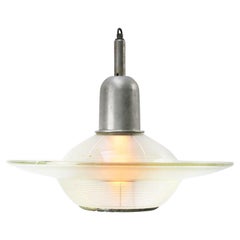 Glass Vintage Industrial Pendant Light by Holophanem Paris France