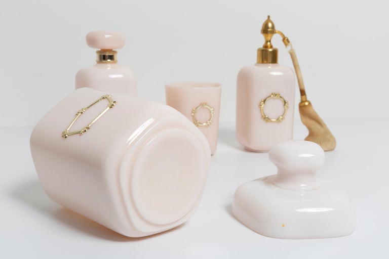 Glass Vintage Pink Bathroom Set, France, 1960s For Sale at 1stDibs