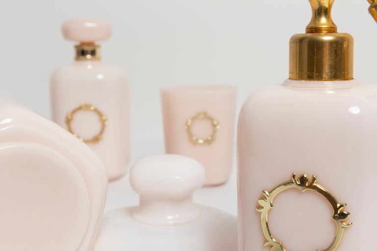 Glass Vintage Pink Bathroom Set, France, 1960s For Sale at 1stDibs