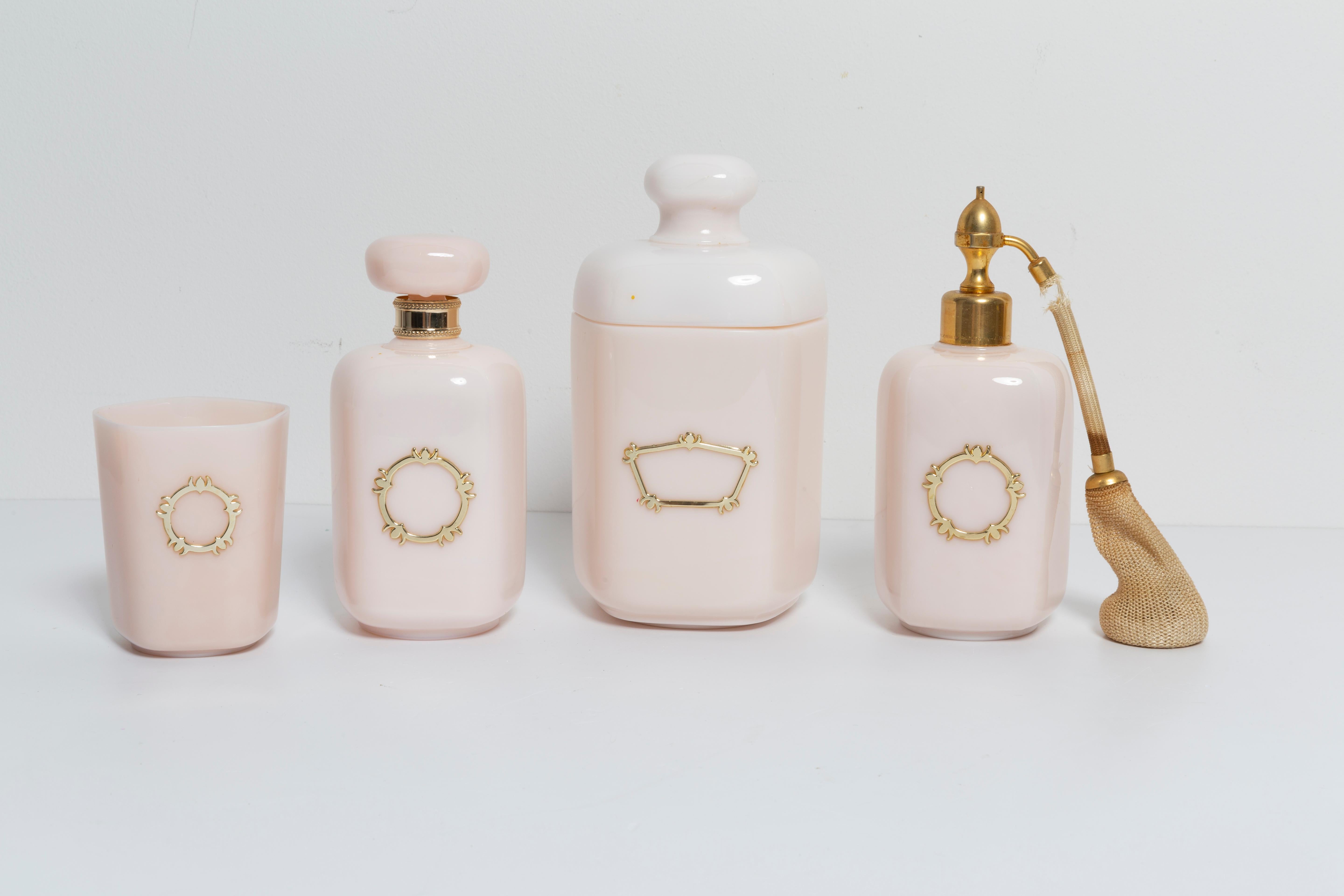 Mid-Century Modern Glass Vintage Pink Bathroom Set, France, 1960s For Sale