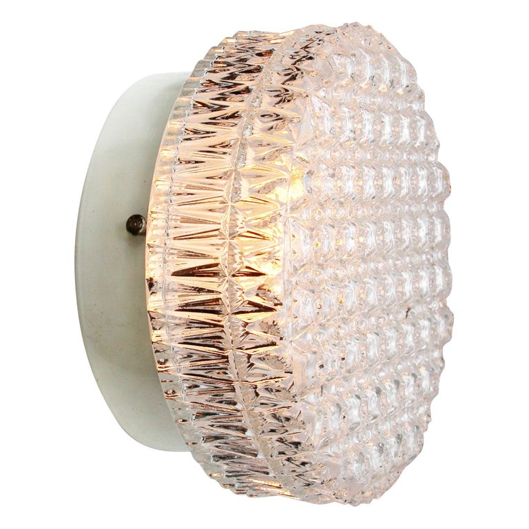 Glass Vintage White Metal Wall Lamp Scones For Sale at 1stdibs
