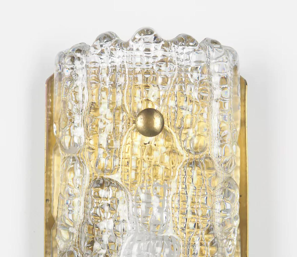 Brass Glass Wall Lamp by Carl Fagerlund for Orrefors, 1960s set of 2