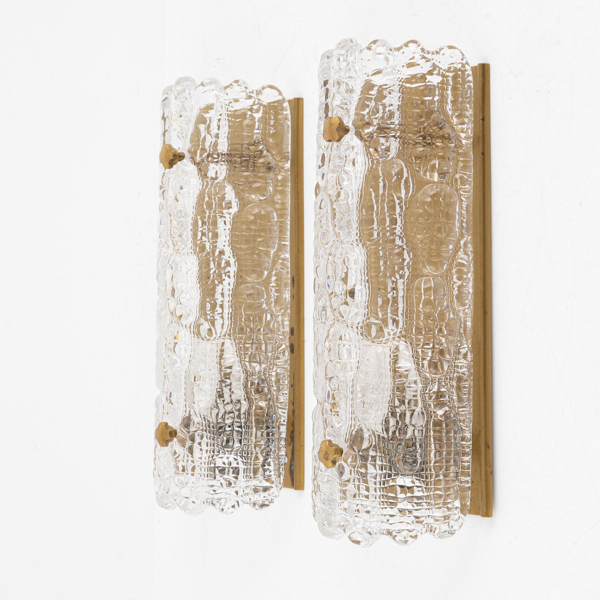 Mid-Century Modern Lampe murale en verre de Carl Fagerlund pour Orrefors Suède  1960s set of 2 en vente