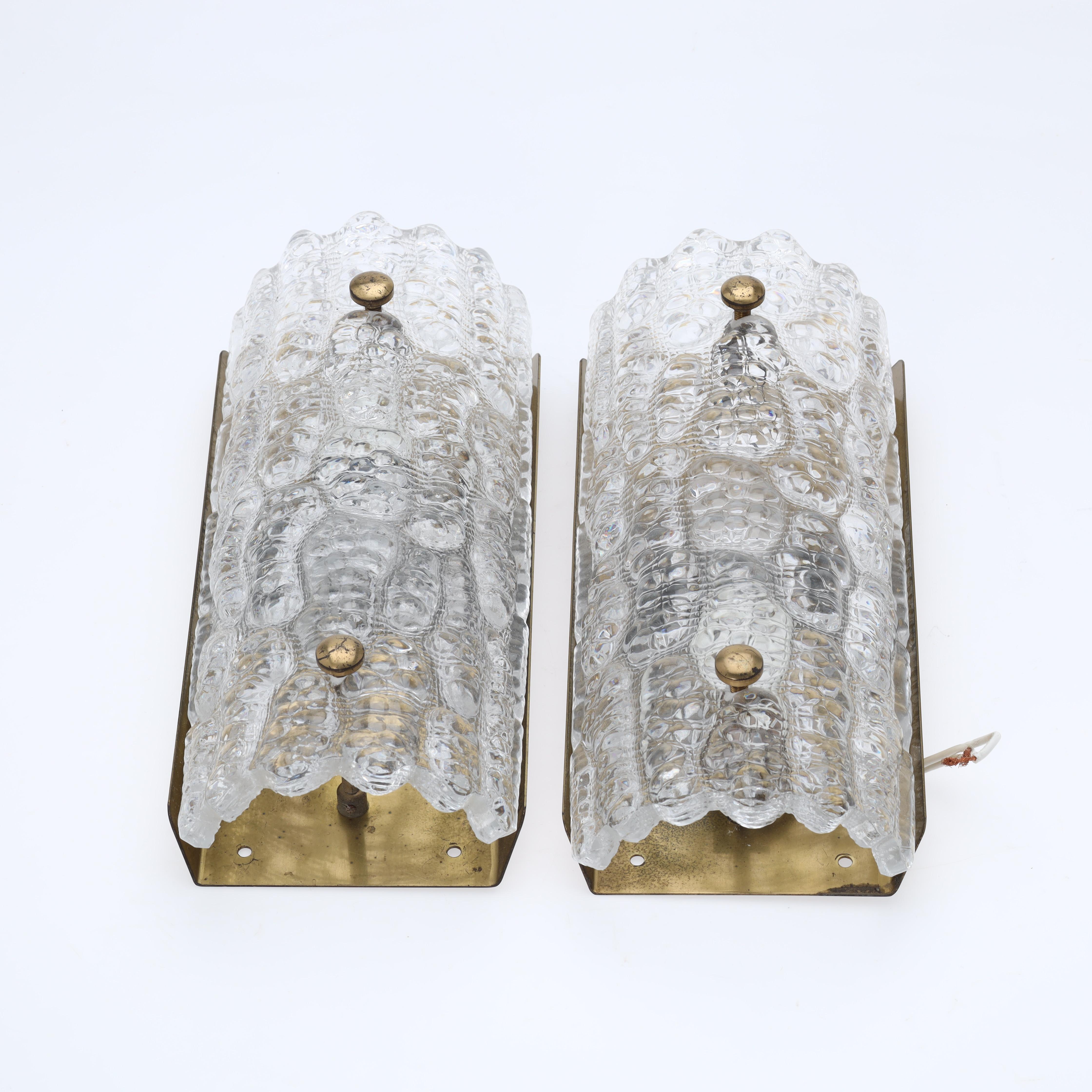 Wandleuchte aus Glasglas von Carl Fagerlund für Orrefors Schweden  1960er Jahre Satz von 2 (Moderne der Mitte des Jahrhunderts) im Angebot