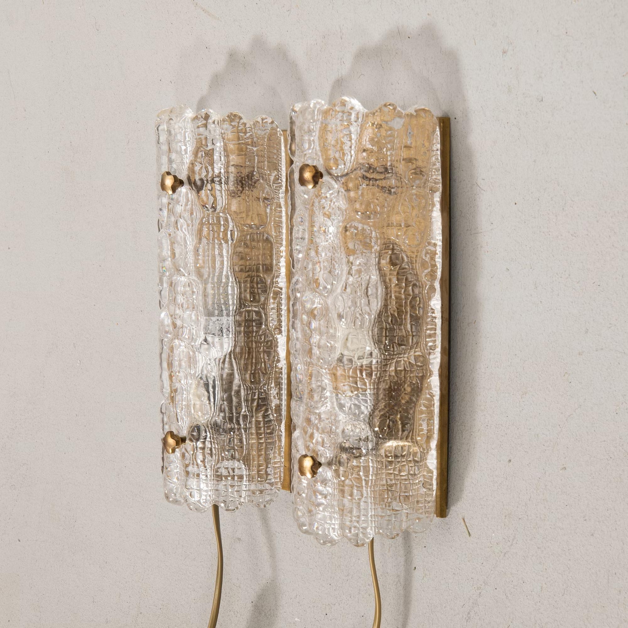 Mid-Century Modern Glass Wall Lamp by Carl Fagerlund for Orrefors Sweden  1960s set of 2 For Sale