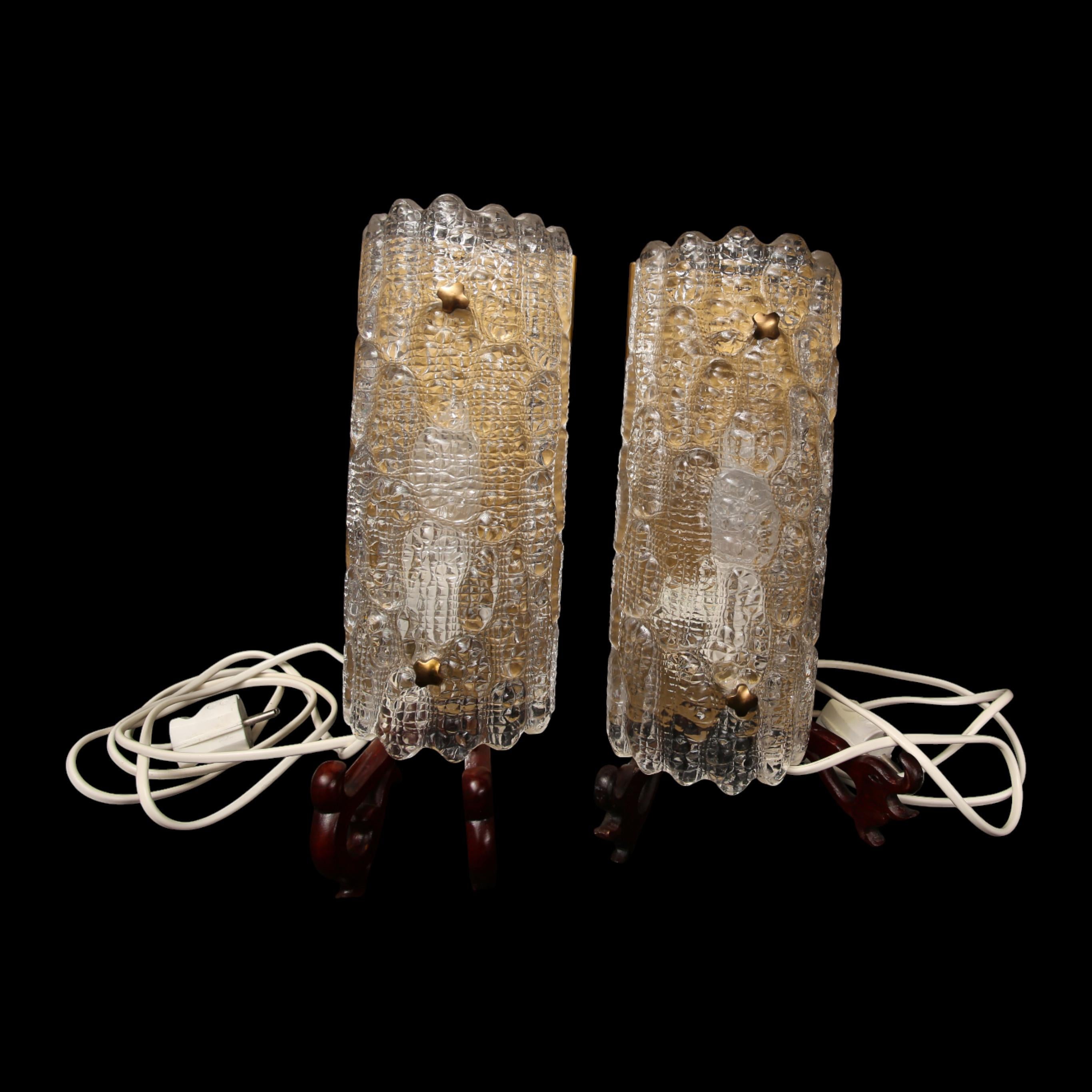 Brass Glass Wall Lamp by Carl Fagerlund for Orrefors Sweden  1960s set of 2 For Sale