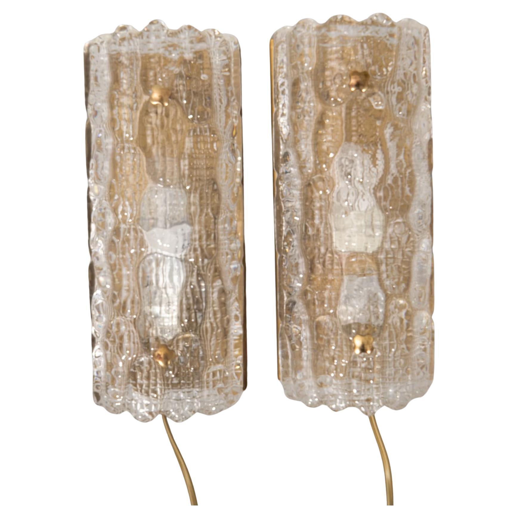 Glass Wall Lamp by Carl Fagerlund for Orrefors Sweden  1960s set of 2 For Sale