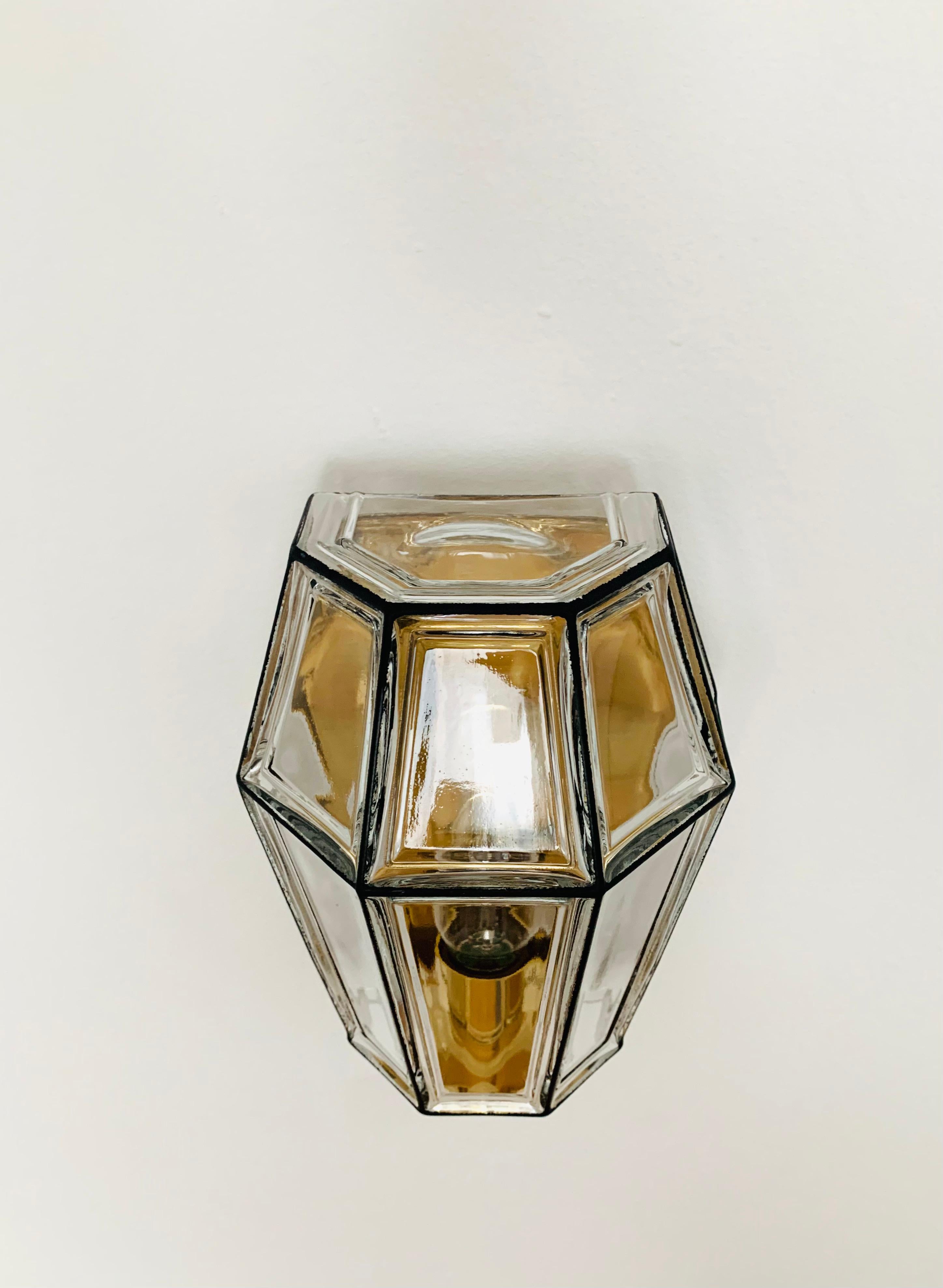 Mid-20th Century Glass Wall Lamp by Glashütte Limburg For Sale