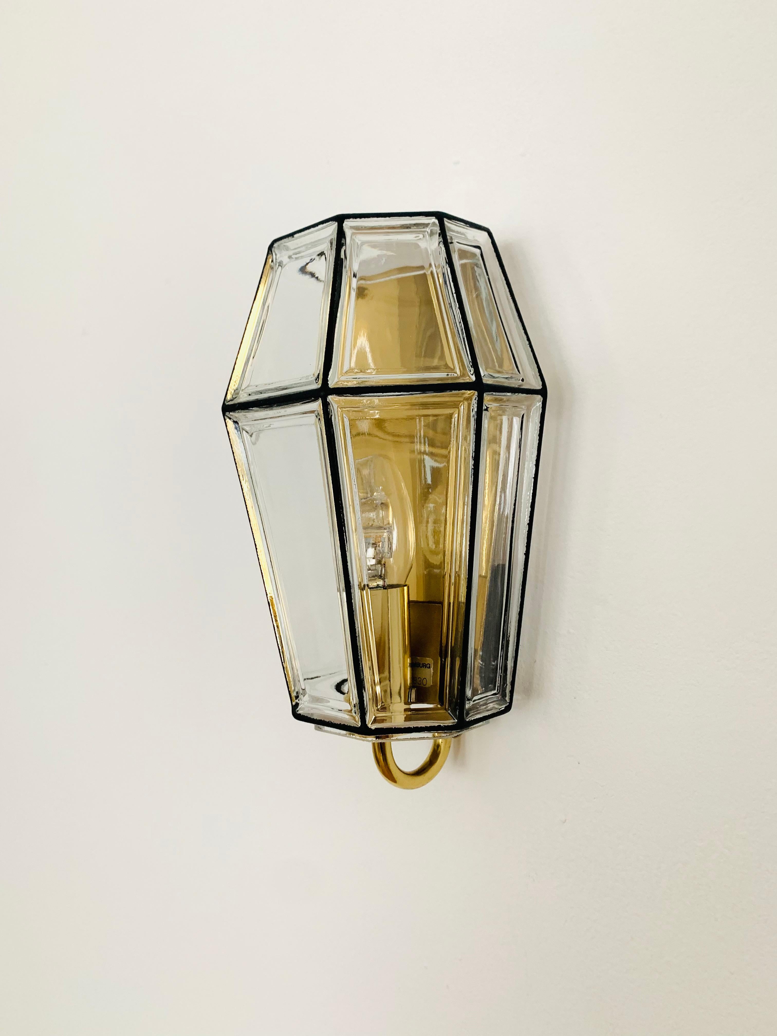 Metal Glass Wall Lamp by Glashütte Limburg For Sale