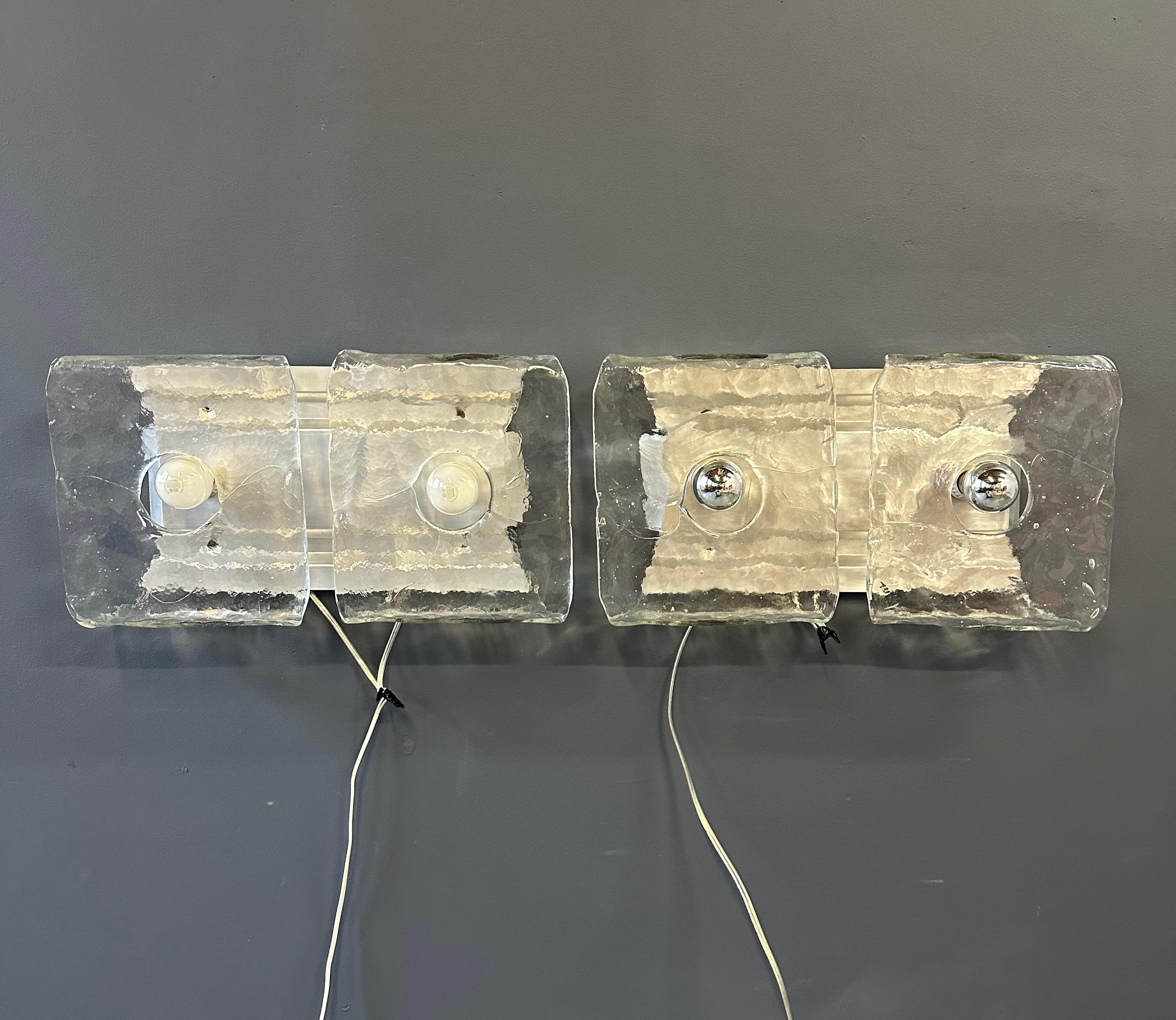 Pair of Glass Wall Lights by Carlo Nason Kalmar Franken, 1960s For Sale 4
