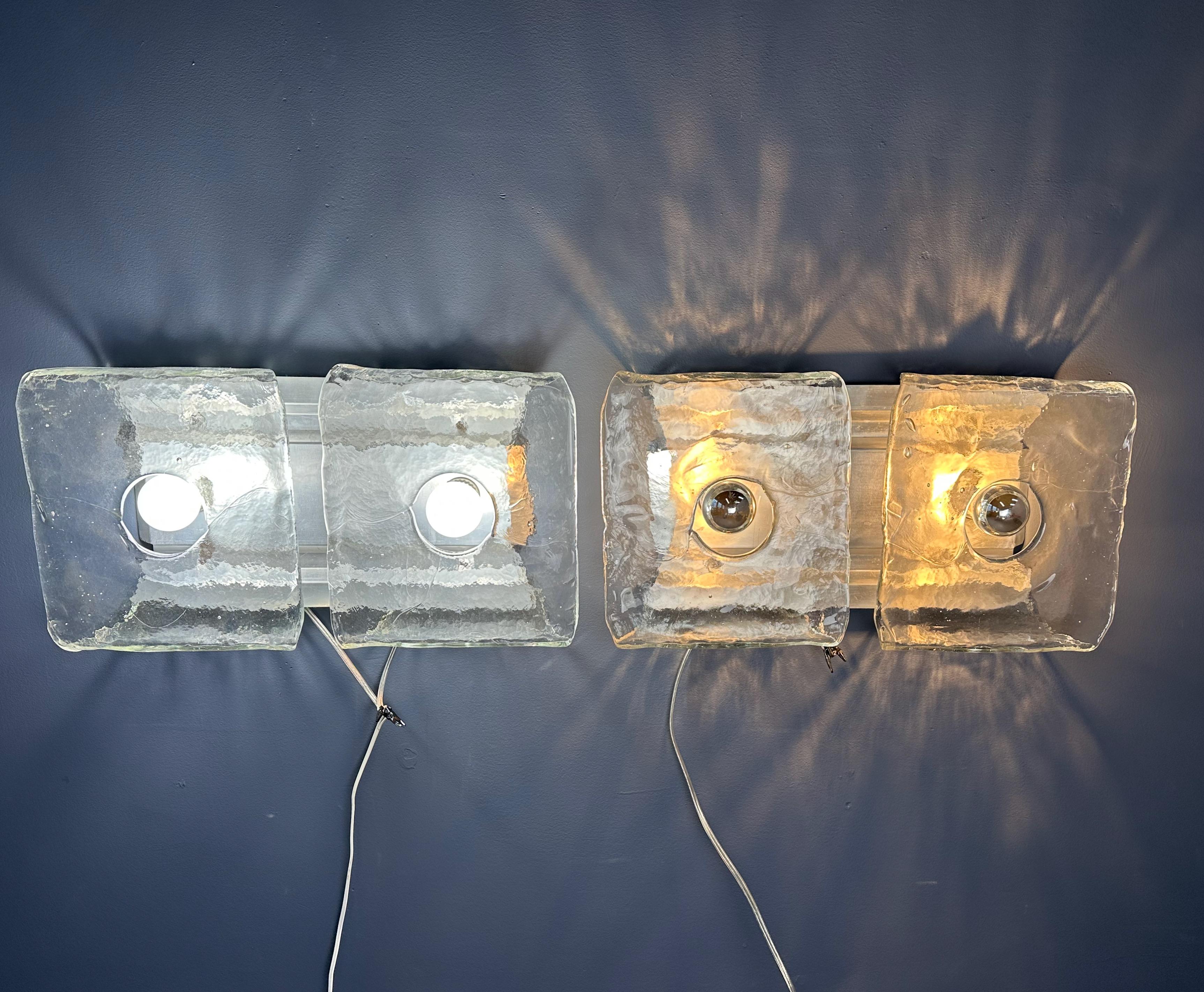 Pair of Glass Wall Lights by Carlo Nason Kalmar Franken, 1960s For Sale 5
