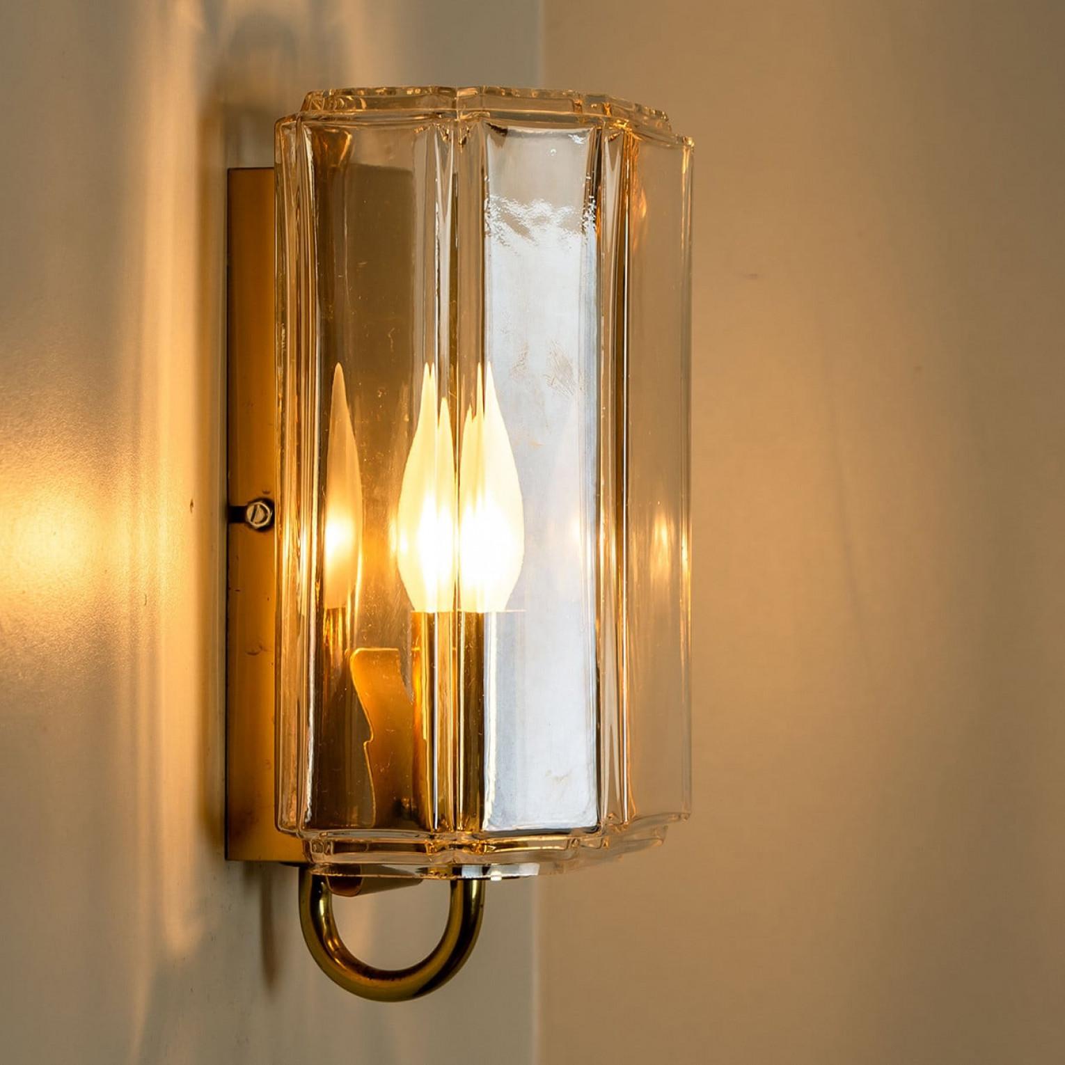 Ottone Glass Wall Lights Sconces by Glashütte Limburg, Germany, 1960 in vendita