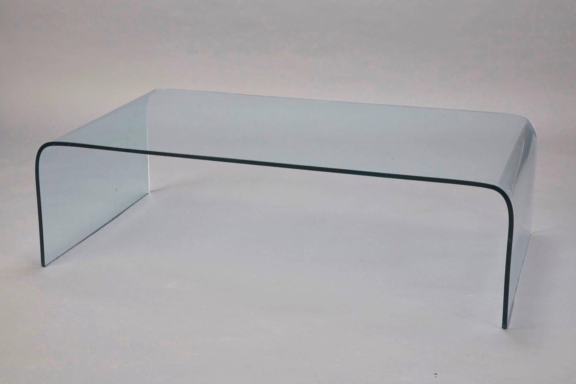 Mid-Century Modern glass waterfall coffee table attributed to Leon Rosen for pace.