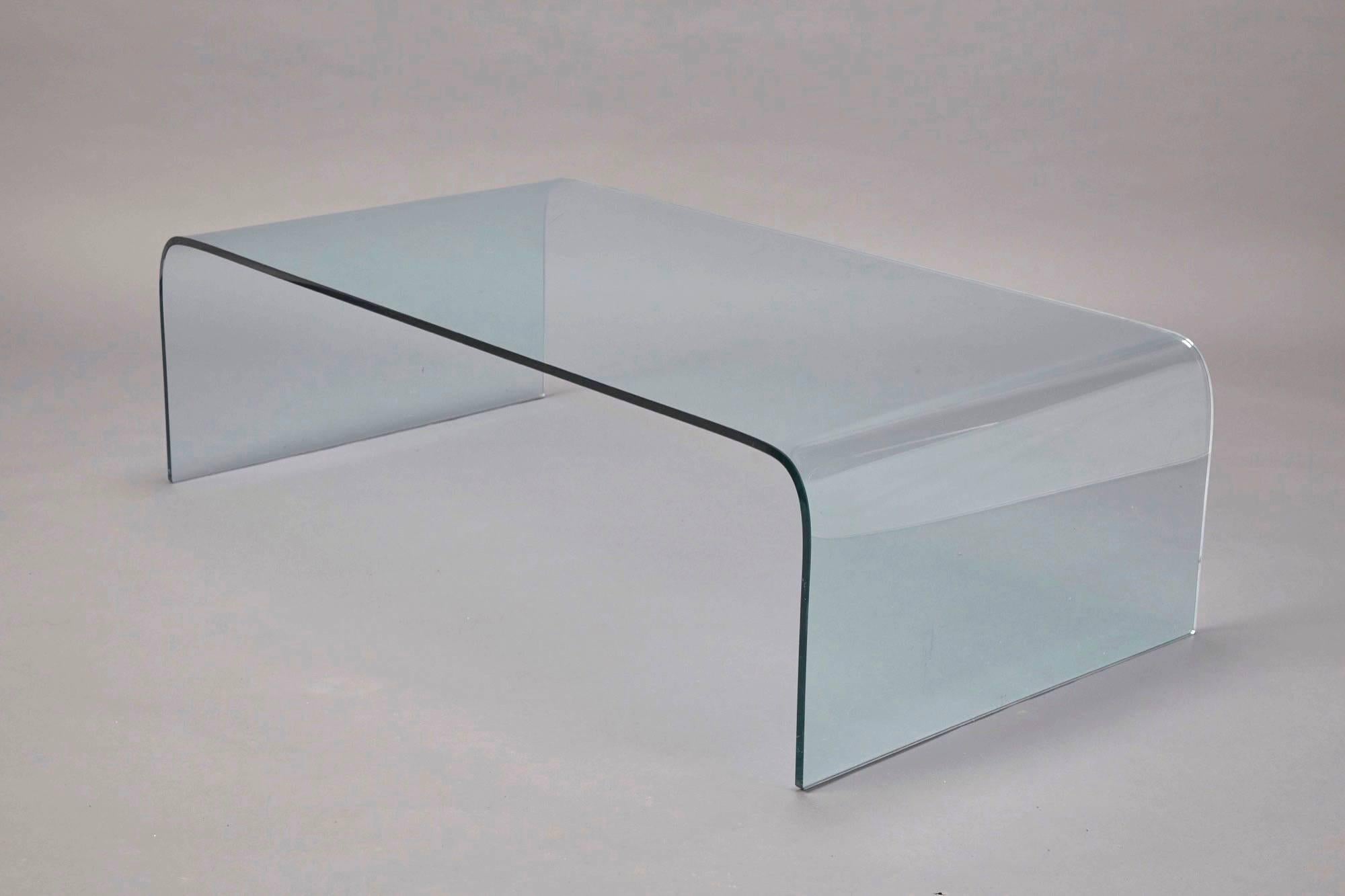 Mid-Century Modern Glass Waterfall Coffee Table Attributed to Pace