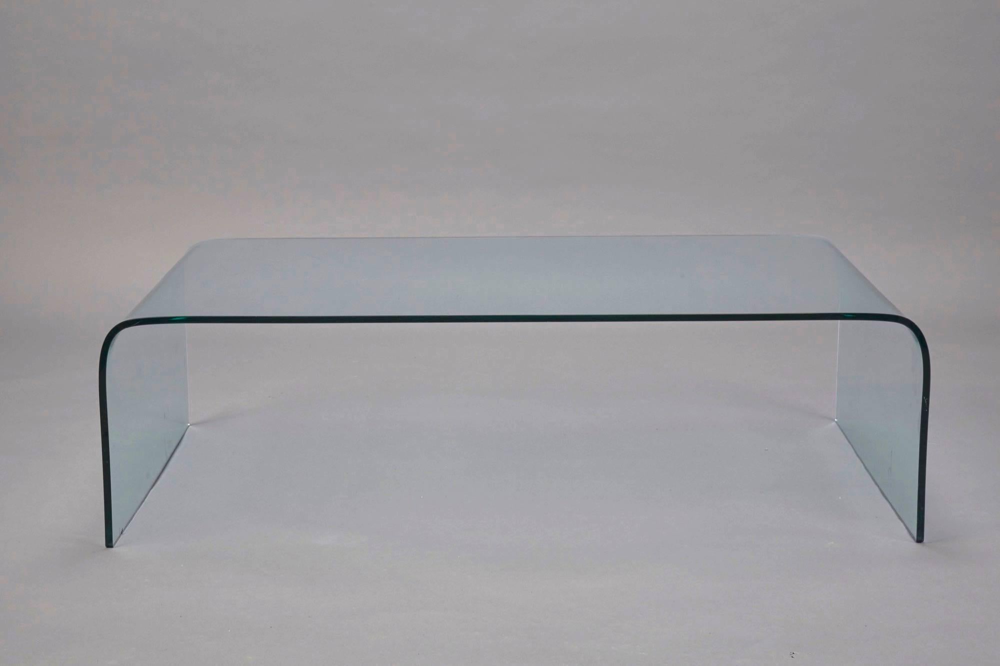 Glass Waterfall Coffee Table Attributed to Pace In Excellent Condition In Belmont, MA