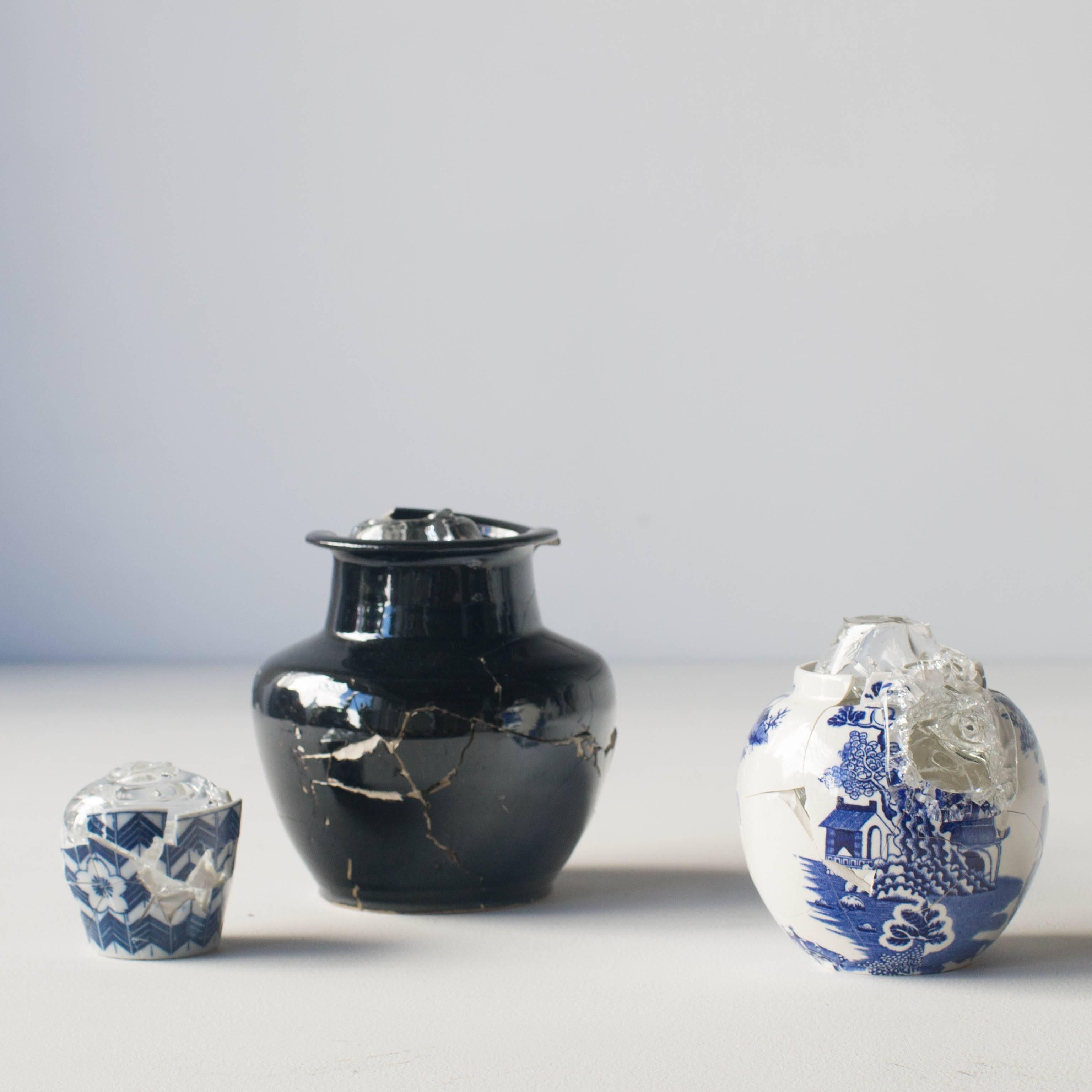 Painted Glass Wearing Ceramic Vase 01 Contemporary Zen Japonism Style For Sale