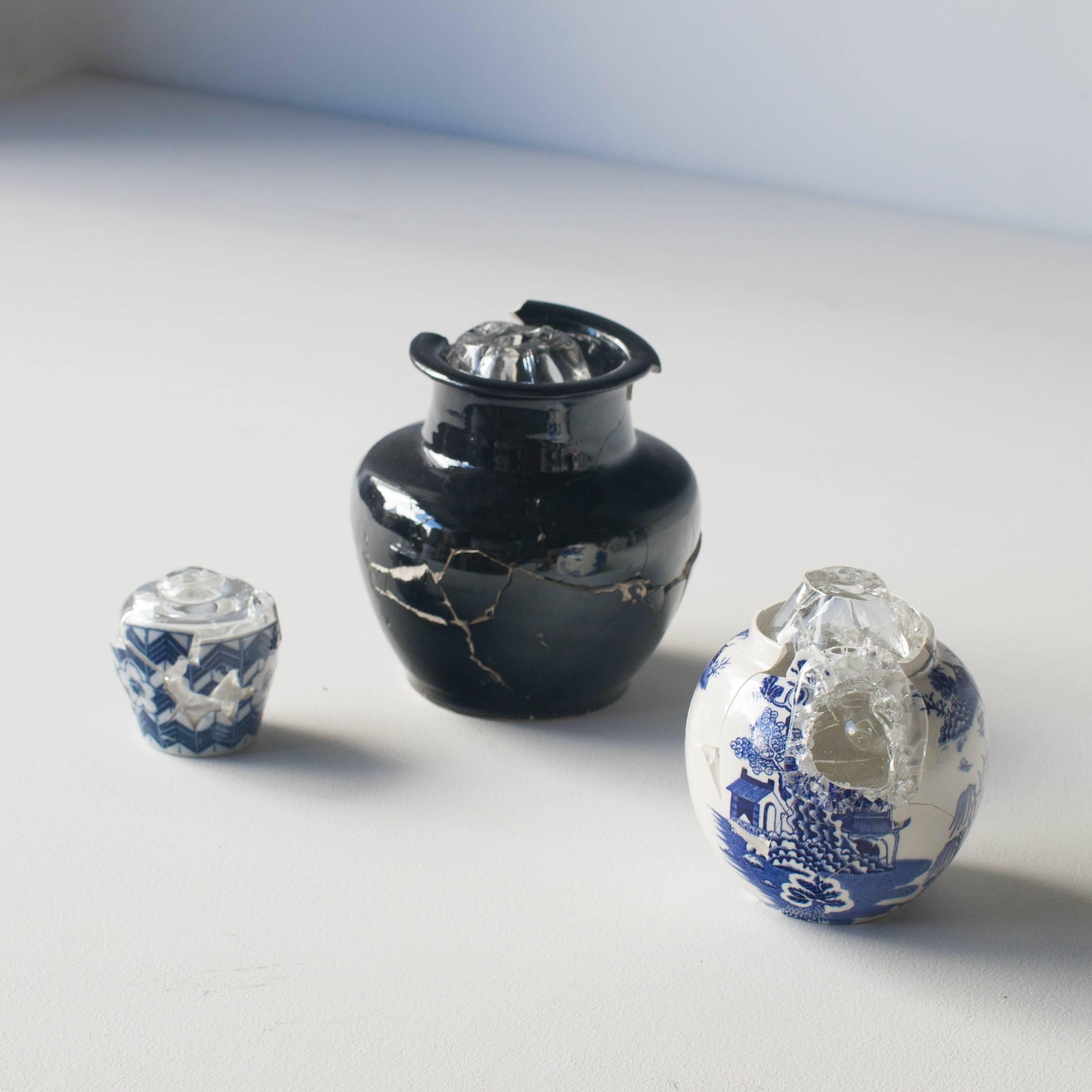 Japonais Vase en céramique portant du verre 03 style japonais zen contemporain en vente
