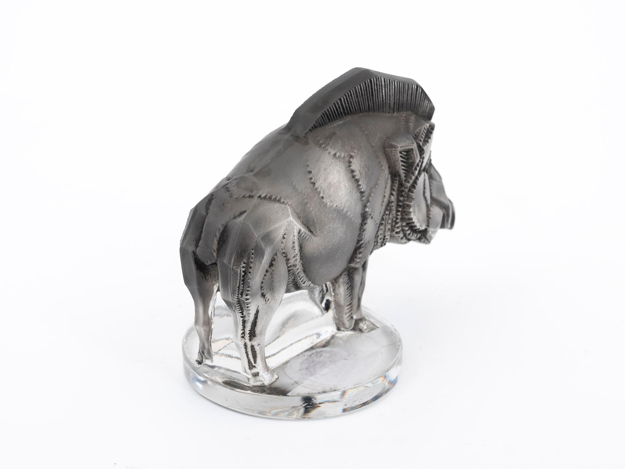 French Glass Wild Board Car Mascot by Rene Lalique