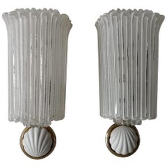 Glass with Small Porcelain Shells Pair of Sconces by Limburg, 1960s Germany