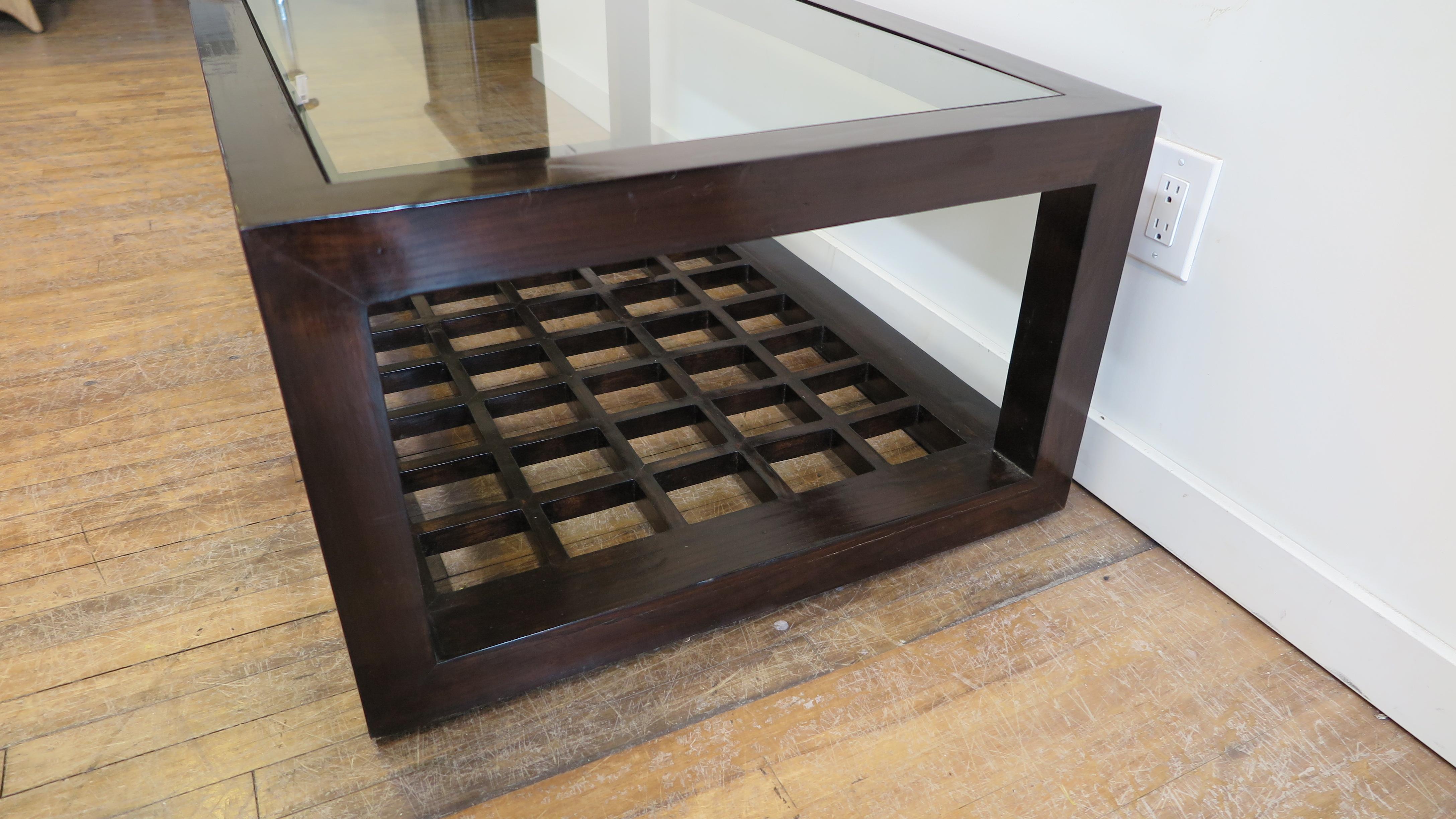 Glass and Wood Rectangle Cocktail Table at 1stDibs