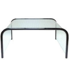 Glass and Wood Waterfall Coffee Table by Angelo Cortesi for Fiam