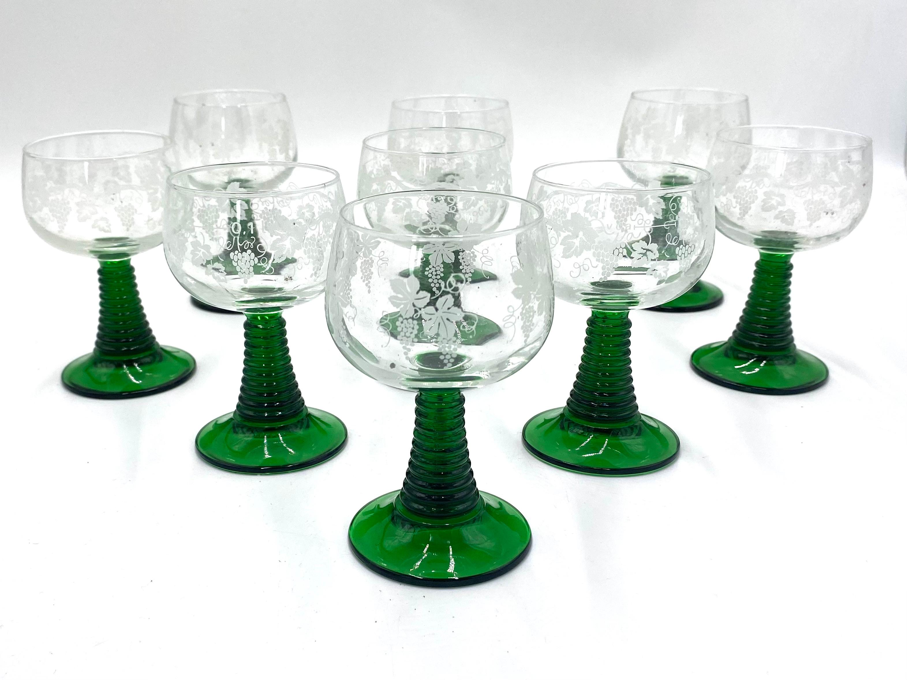 Mid-Century Modern Glasses on a Green Stem, France, Mid-20th Century