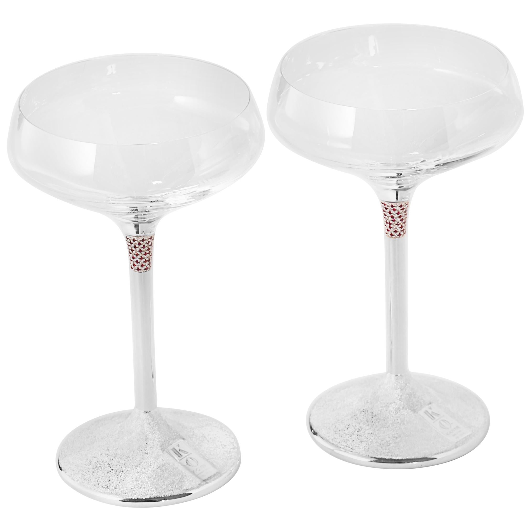 Set of 2 Champagne Glasses, Sterling Silver, Customizable, 2 Pieces For Sale