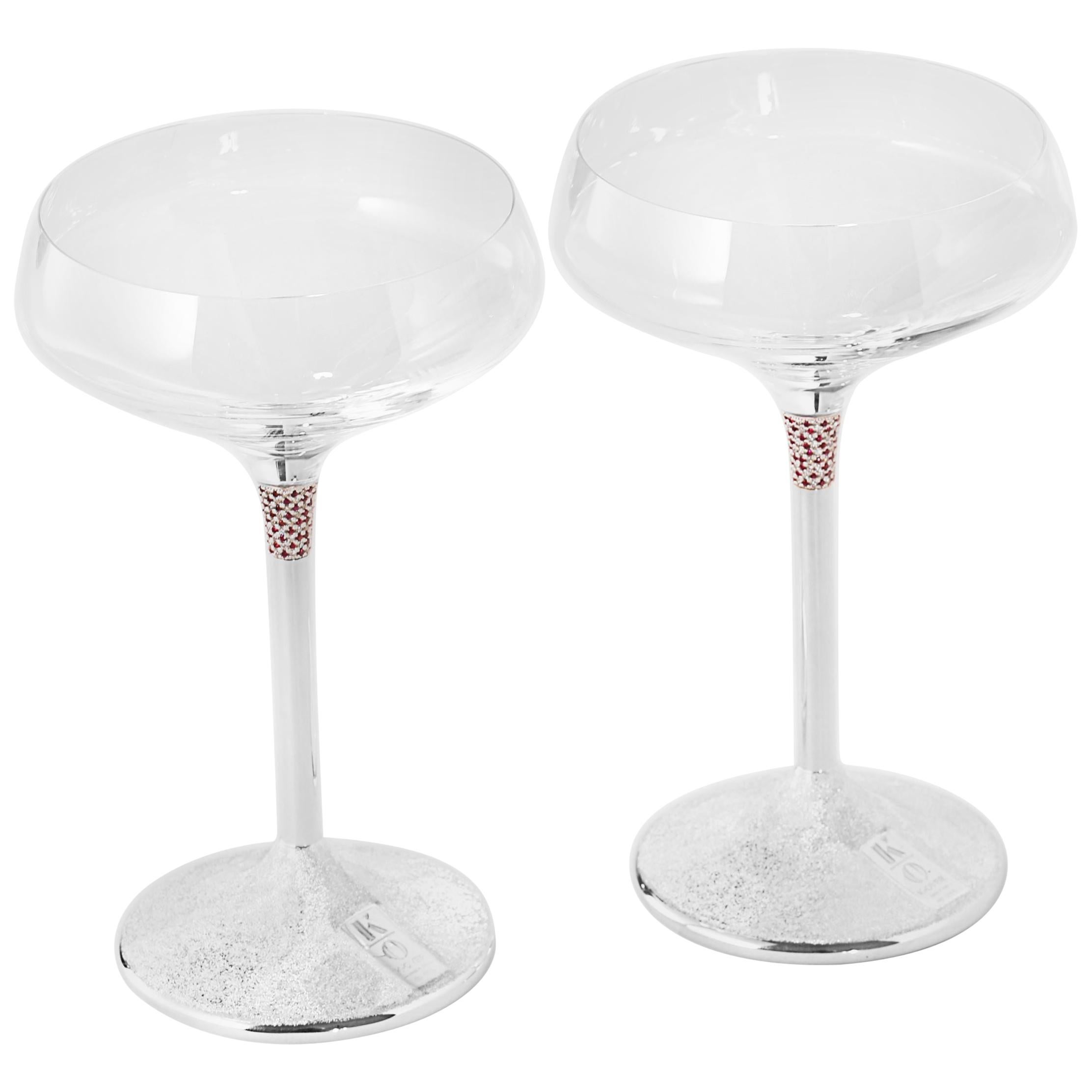 Champagne Coupe Glasses, Sterling Silver, Customizable, Set of 2